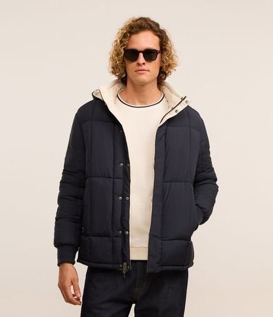Campera Puffer Doble Faz con Capucha y Cuello Alto