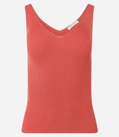 Blusa Musculosa en Punto Acanalado con Escote V 7