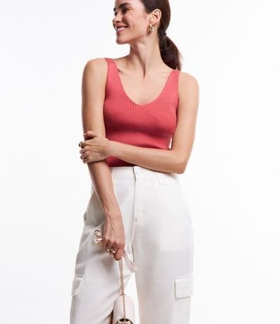 Blusa Musculosa en Punto Acanalado con Escote V 2