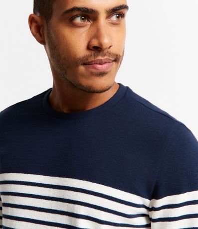 Remera en Algodón con Estampado Rayado y Bloques de Color 3