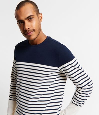 Remera en Algodón con Estampado Rayado y Bloques de Color 5