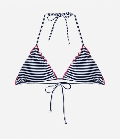 Bikini Top Triangular Fruncido en Poliamida con Borde Ondulado y Estampa Rayada 5