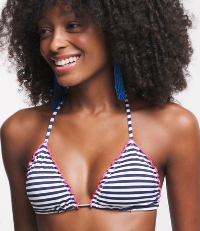 Bikini Top Triangular Fruncido en Poliamida con Borde Ondulado y Estampa Rayada 4