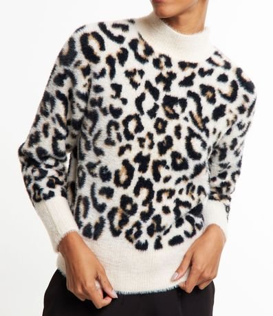 Suéter en Punto con Estampado Animal Print y Textura de Pelos