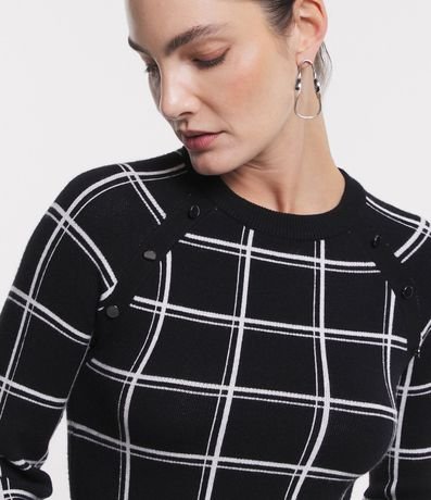 Blusa en Punto con Botones en el Hombro y Estampado de Cuadros Grid 5