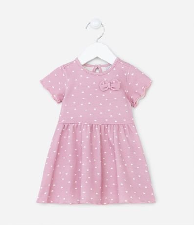 Vestido Infantil Acanalado con Moña y Estampa de Corazones - Talle 0 a 18 meses 1