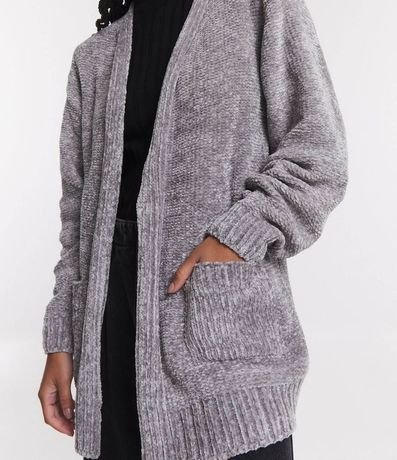 Campera Abierta AlargadA en Chenille Acanelado con Bolsillos 4