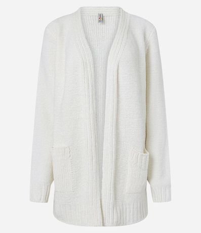 Campera Abierta AlargadA en Chenille Acanelado con Bolsillos 6