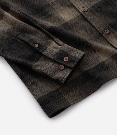 Camisa Regular en Algodón de Cuadros con Bolsillo y Manga Larga 11