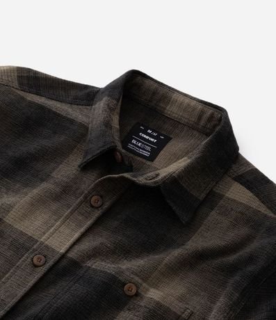 Camisa Regular en Algodón de Cuadros con Bolsillo y Manga Larga 12