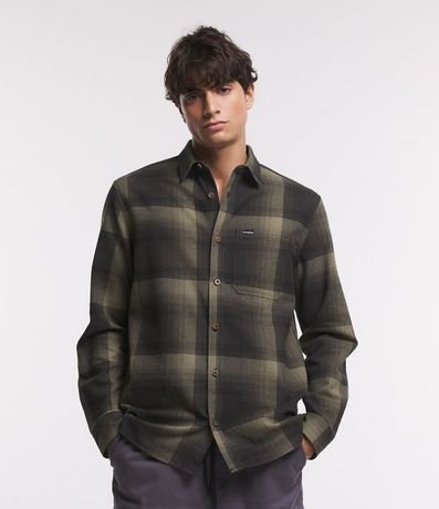 Camisa Regular en Algodón de Cuadros con Bolsillo y Manga Larga 4