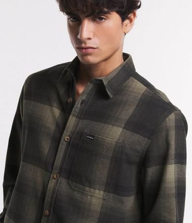 Camisa Regular en Algodón de Cuadros con Bolsillo y Manga Larga 5