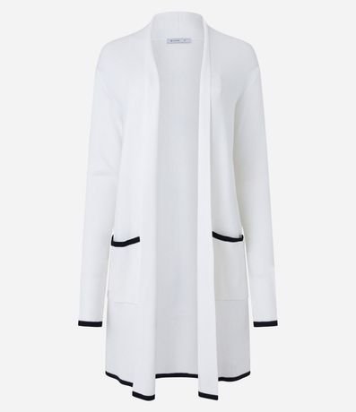 Cardigan Alargado en Punto con Detalles Contrastantes 5