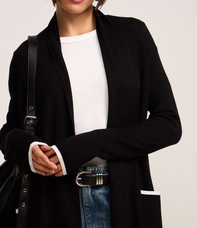 Cardigan Alargado en Punto con Detalles Contrastantes 3