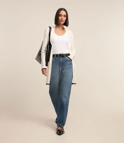 Cardigan Alargado en Punto con Detalles Contrastantes 2