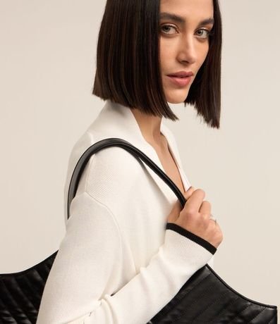 Cardigan Alargado en Punto con Detalles Contrastantes 3