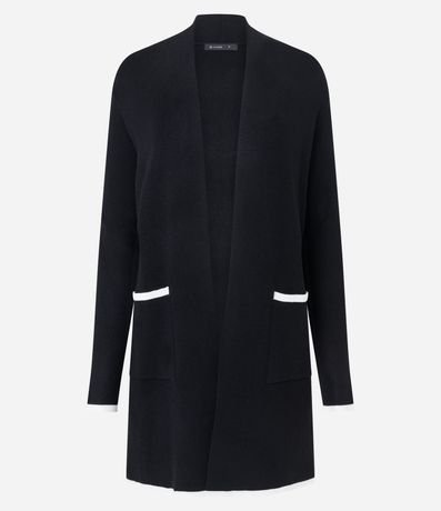 Cardigan Alargado en Punto con Detalles Contrastantes 5