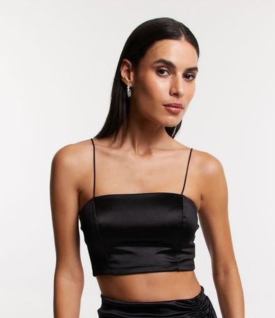 Blusa Cropped Satinada con Bretel Fino 1