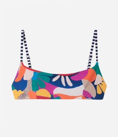 Bikini Top de Tirante Rayada en Microfibra con Estampado en Colores 1