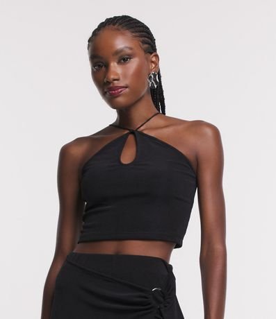 Blusa en Media Malla Metalizada con Escote Halter 1
