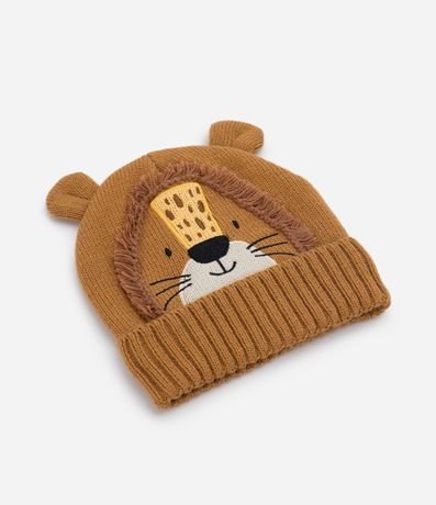 Gorro Infantil en Punto con Bordado de León y Orejitas - Talle U