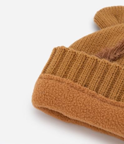 Gorro Infantil en Punto con Bordado de León y Orejitas - Talle U 3