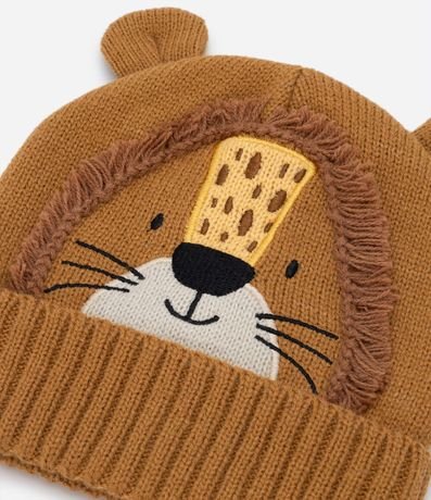 Gorro Infantil en Punto con Bordado de León y Orejitas - Talle U 4