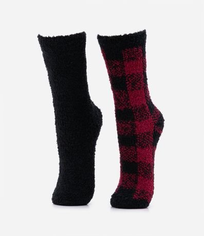 Kit 02 Medias Caña Larga en Chenille con Estampado en Cuadros