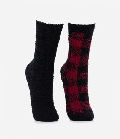 Kit 02 Medias Caña Larga en Chenille con Estampado en Cuadros 2