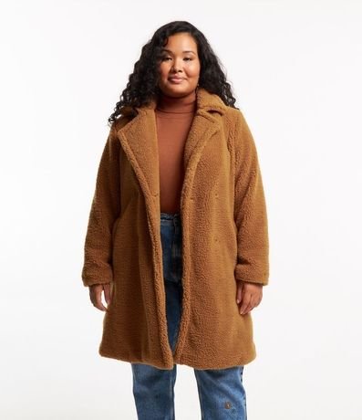 Campera Larga en Sherpa con Bolsillos Curve & Plus Size