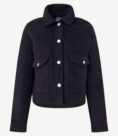 Campera Corta en Polivelour con Bolsillos y Botones 7