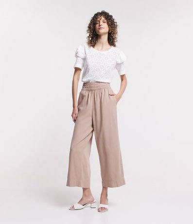 Pantalón Pantacourt en Sarga Ligero con Cintura Elástica
