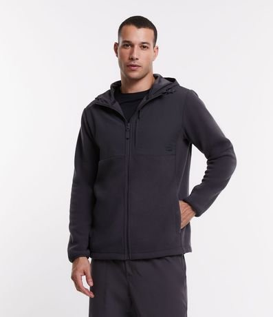 Campera Deportivo en Fleece con Capucha y Recorte Contrastante