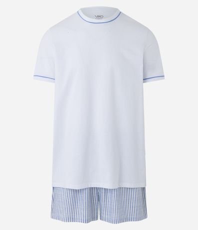 Pijama Corto en Media Malla con Detalles Contrastantes y Estampa Rayada 5