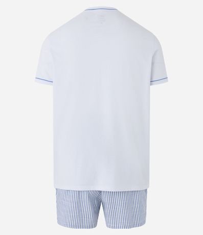 Pijama Corto en Media Malla con Detalles Contrastantes y Estampa Rayada 6