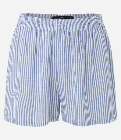 Pijama Corto en Media Malla con Detalles Contrastantes y Estampa Rayada 7