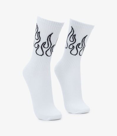 Media Caña Larga en Algodón con Estampado Fuego 2