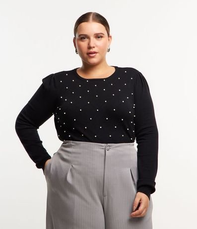 Suéter de Punto con Textura Cuadriculada y Perlas Curve & Plus Size 1