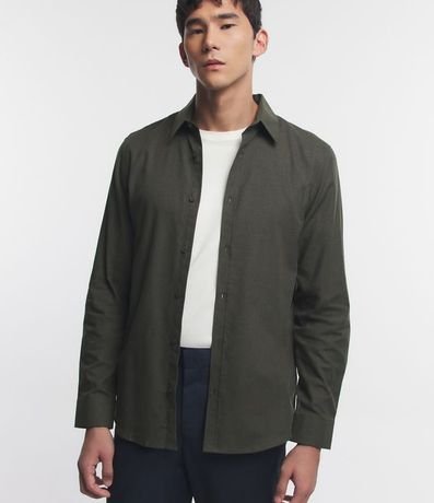 Camisa en Algodón con Botones Delanteros y Efecto Melange 1