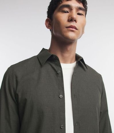 Camisa en Algodón con Botones Delanteros y Efecto Melange 3