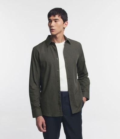 Camisa en Algodón con Botones Delanteros y Efecto Melange 4