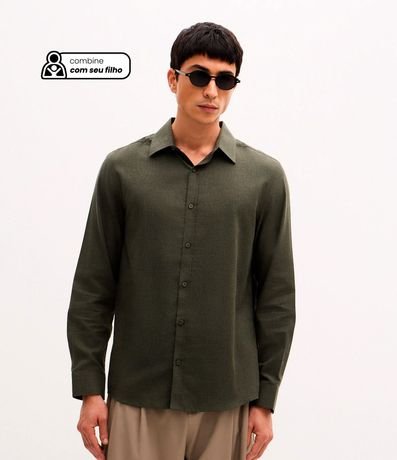 Camisa en Algodón con Botones Delanteros y Efecto Melange