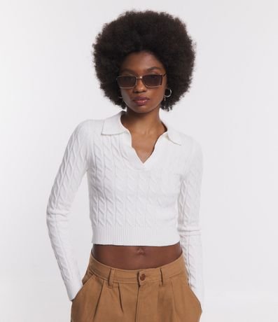 Blusa de Punto con Cuello Polo y Textura 1