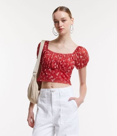 Blusa Cropped en Tul con Busto Fruncido y Estampa Floral Liberty 1