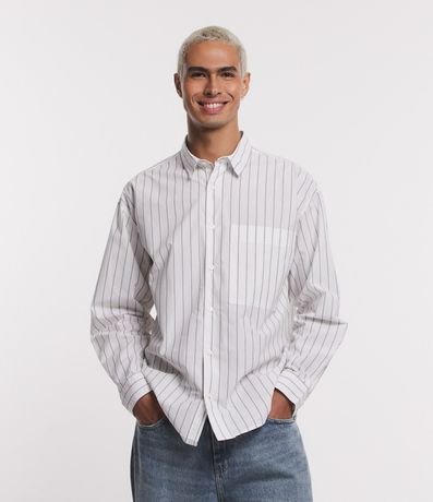 Camisa en Tricolina con Bolsillos y Estampado en Rayas