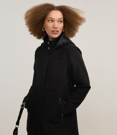 Saco Largo en Polivelour con Capucha y Bolsos