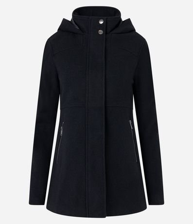 Saco Largo en Polivelour con Capucha y Bolsillos 4