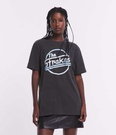 Remera Manga Corta en Media Malla con Estampado The Strokes 1