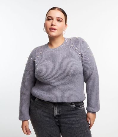 Suéter de Punto con Perlas Aplicadas Curve & Plus Size