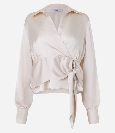 Blusa en Tela Satinada con Transpase Delantero y Lazo Lateral 6